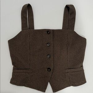 Blashe Houndstooth Brown Vest Sz S Button Front Stretch